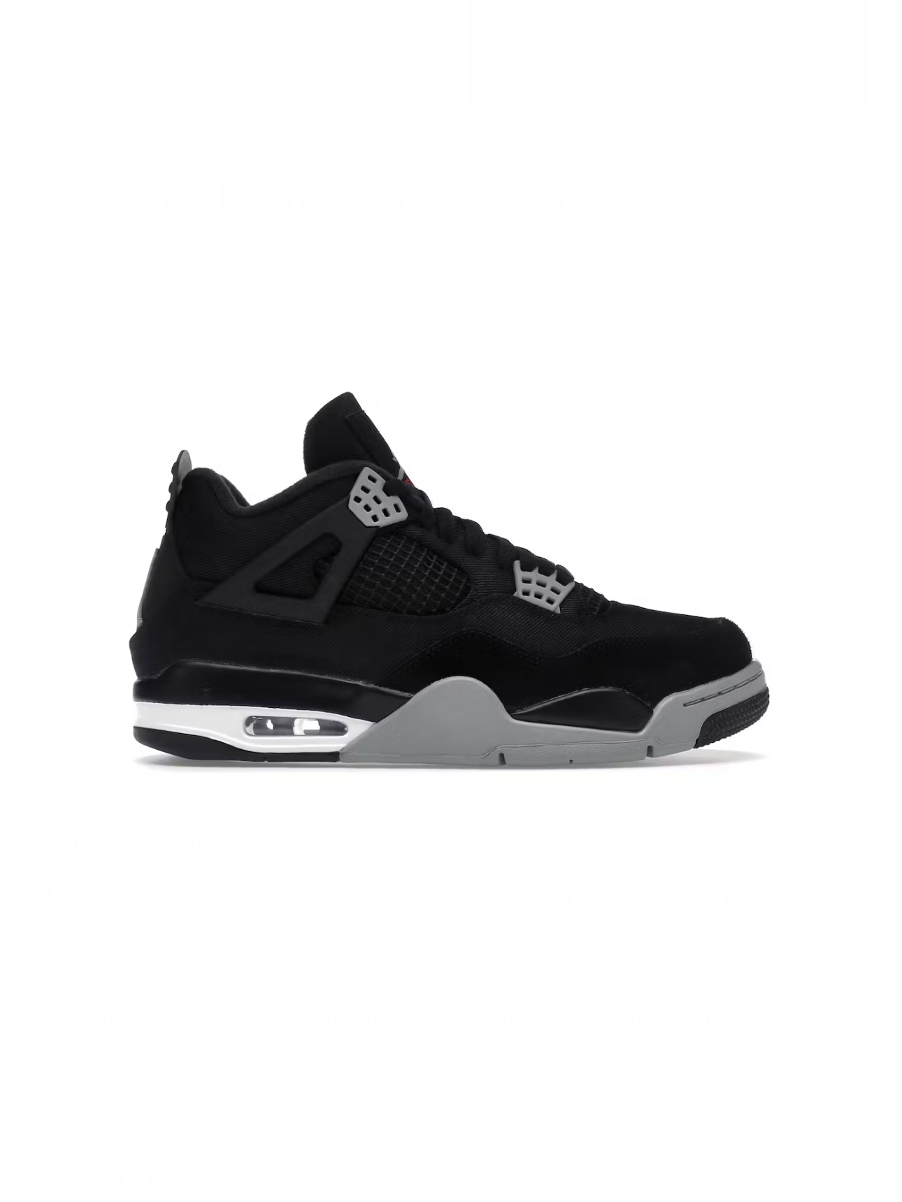 JORDAN 4 RETRO BLACK CANVAS